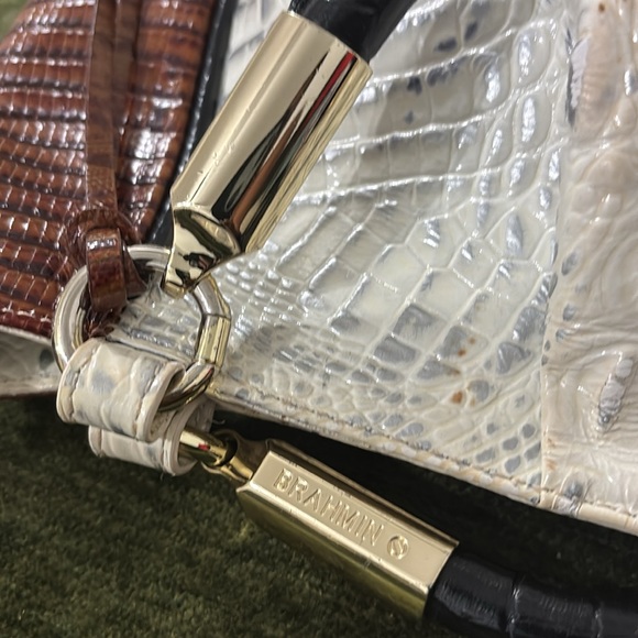 Brahmin White and Brown Croc-Embossed Satchel - Picture 14 of 15